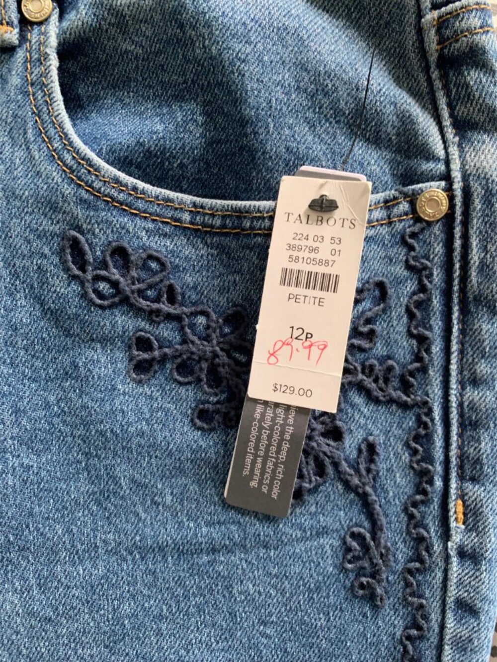 NWT TALBOTS Ivy Embroidery Wash Straight Leg Jeans Sz 12 Petite - Picture 8 of 8